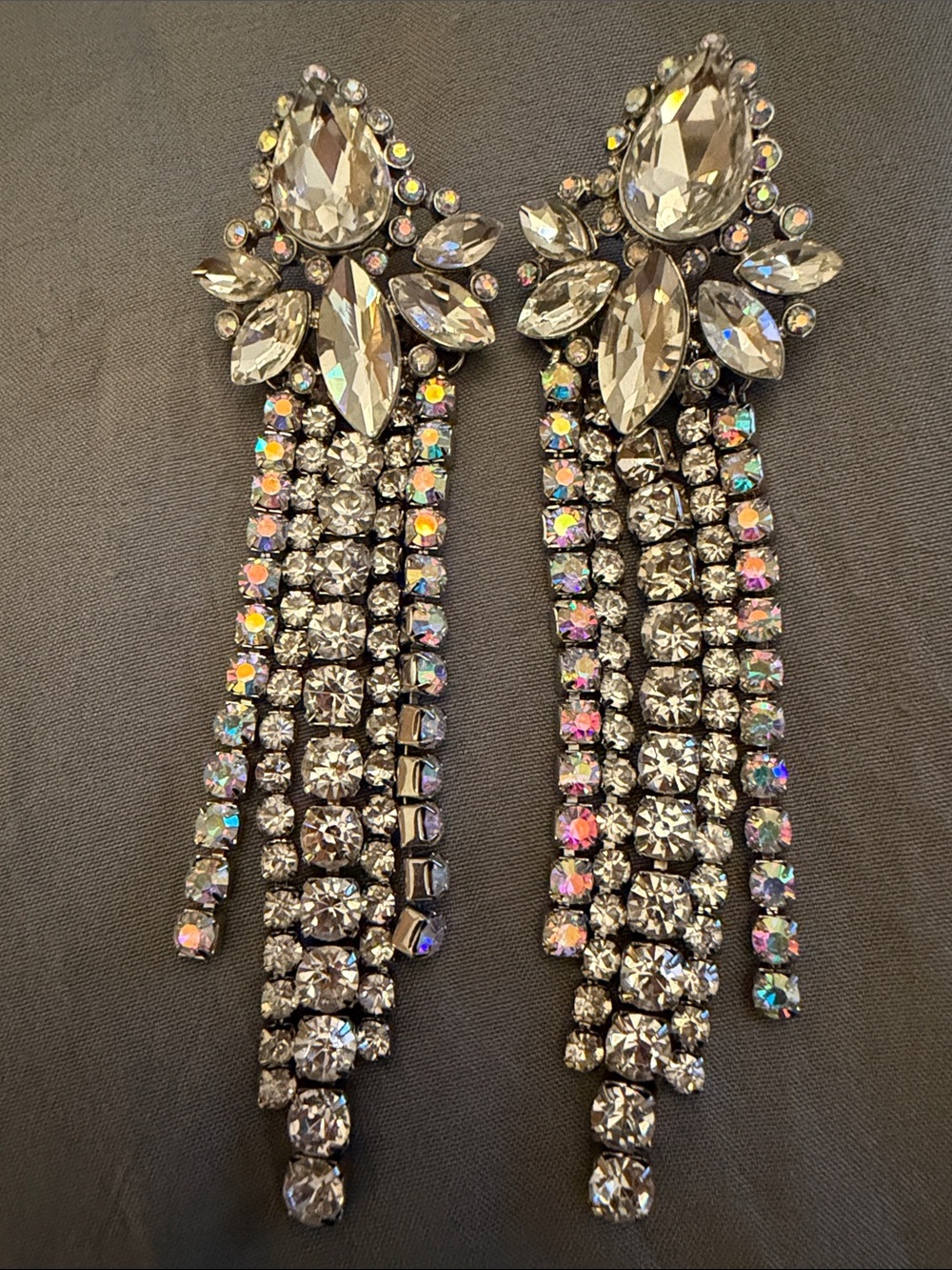 Crystal Fringe Drop Earrings - Silver Tone